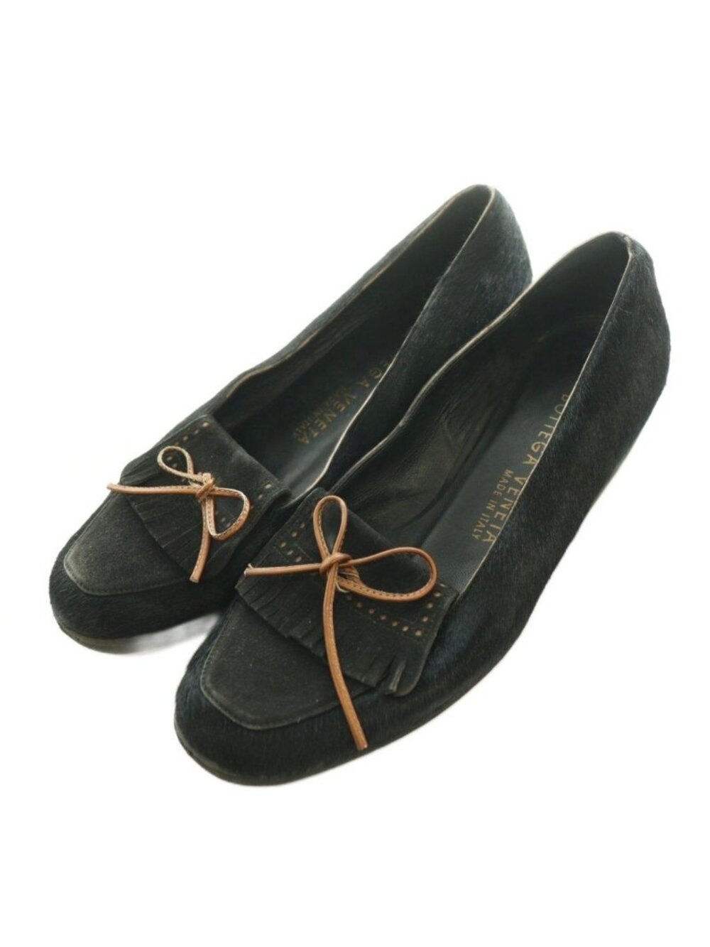 Bottega Veneta Pamps Round to Wedge Calf Hair Suede Switch Fringe Ribbon